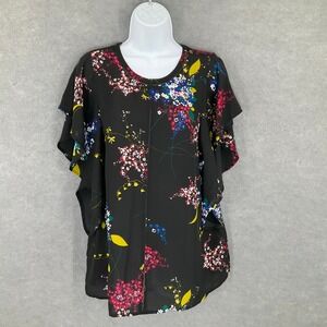 Worthington Top Women's‎ XL Dark Floral Flutter Sleeve Blouse Bohemian Offfice